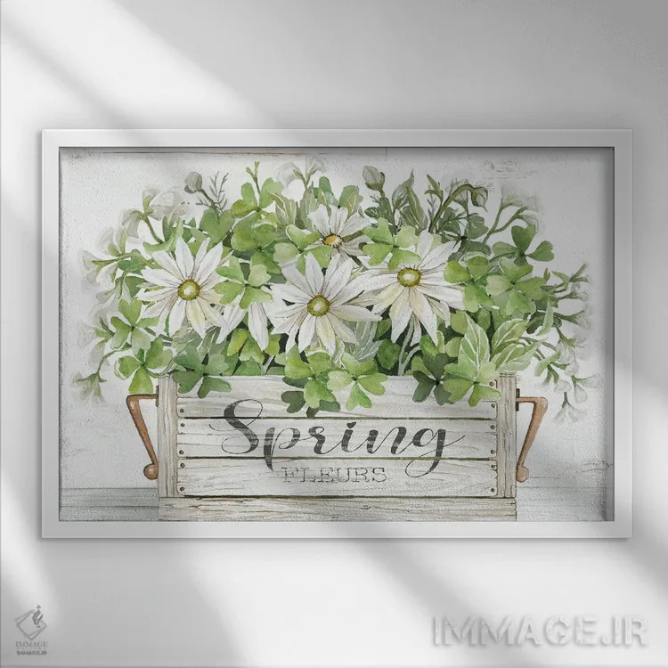 تابلو گلهای بهاری اثر سیندی جیکوبز - نمای قابدار سفید