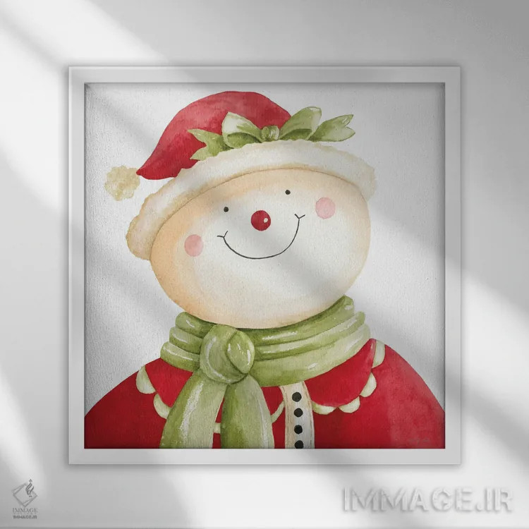تابلو آدم برفی تعطیلات اثر سیندی جیکوبز - نمای قابدار سفید