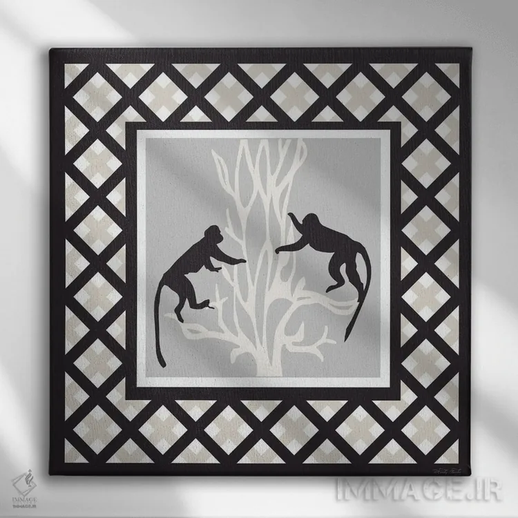 تابلو شیطنت میمونها اثر سیندی جیکوبز - نمای روبهرو روی دیوار