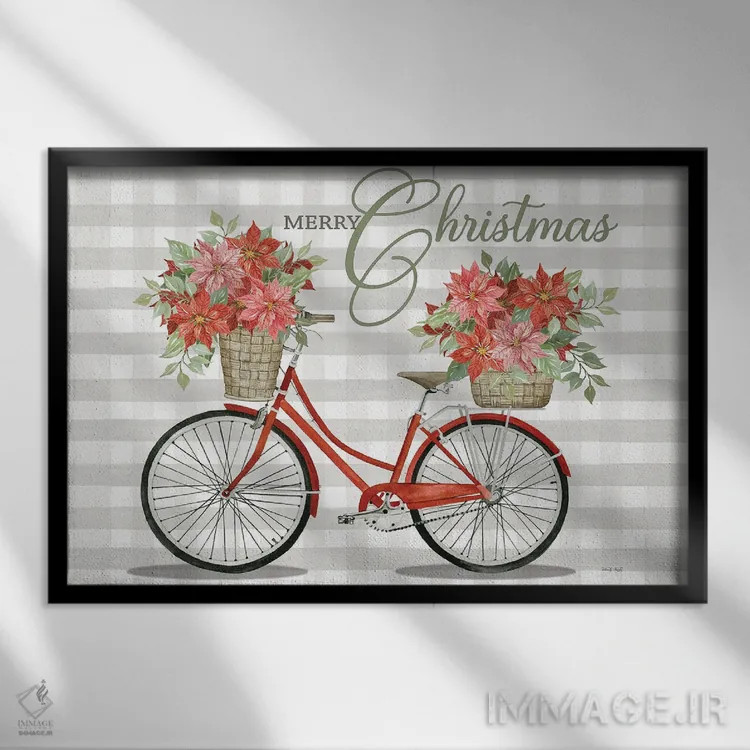تابلو دوچرخهٔ کریسمس مبارک شمارهٔ یک اثر سیندی جیکوبز - نمای قابدار مشکی