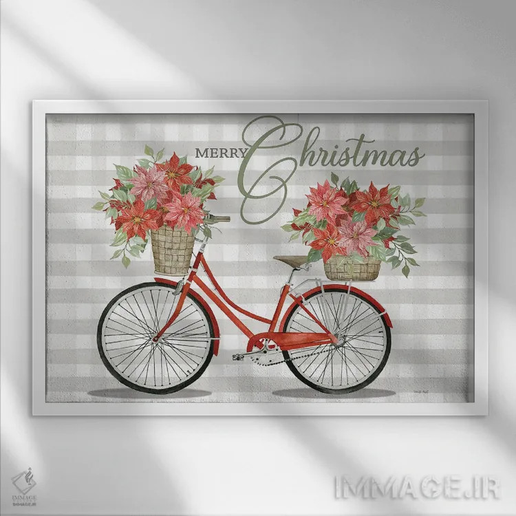 تابلو دوچرخهٔ کریسمس مبارک شمارهٔ یک اثر سیندی جیکوبز - نمای قابدار سفید