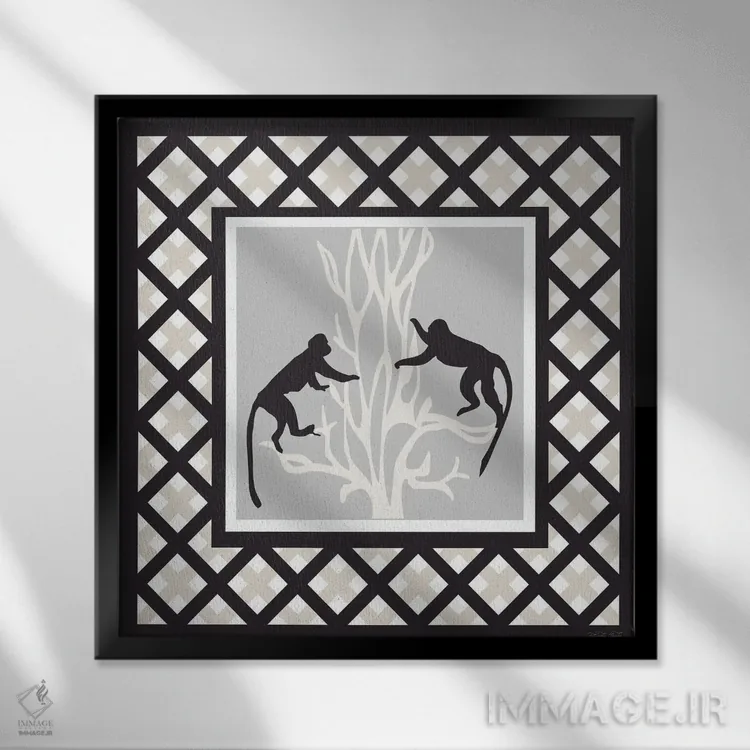 تابلو شیطنت میمونها اثر سیندی جیکوبز - نمای قابدار مشکی