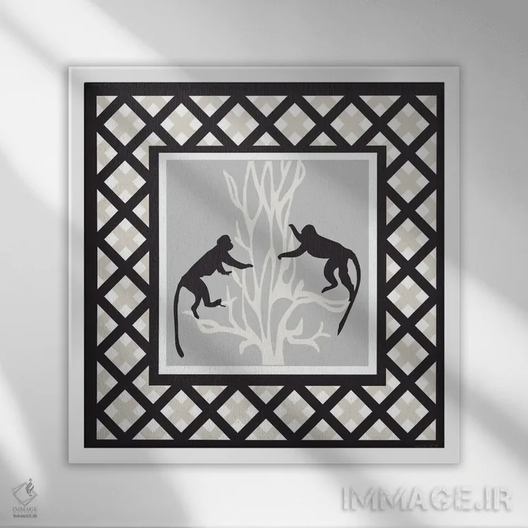 تابلو شیطنت میمونها اثر سیندی جیکوبز - نمای قابدار سفید