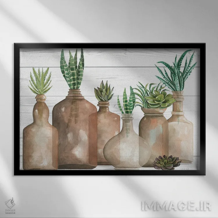 تابلو سفال گیاهی شمارهٔ یک اثر سیندی جیکوبز - نمای قابدار مشکی