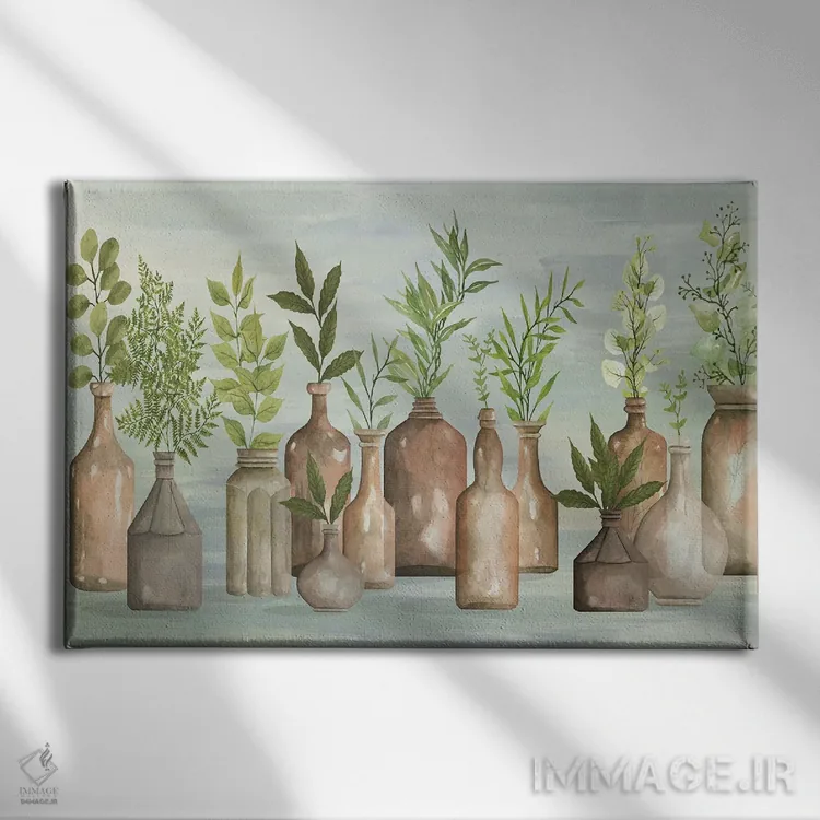 تابلو سبزینه در بطریها شمارهٔ سه اثر سیندی جیکوبز - نمای روبهرو روی دیوار