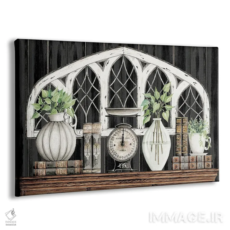 تابلو کتابها و ترازو عتیقه اثر سیندی جیکوبز - نمای پرسپکتیو محصول