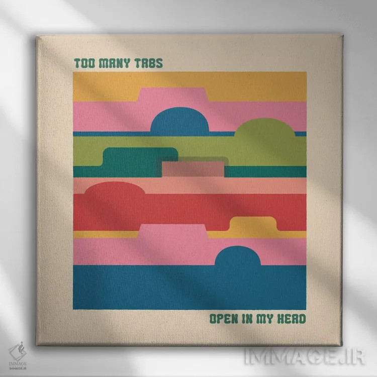 تابلو تبهای زیاد (اشاره به مرورگر اینترنت) اثر کارمن جابیر - نمای روبهرو روی دیوار