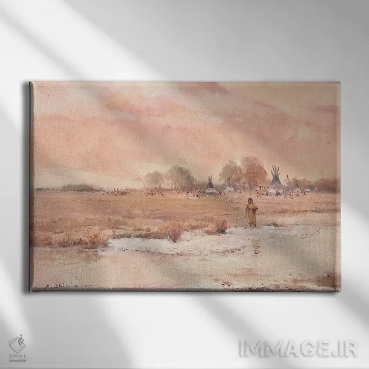 تابلو روستای سرخپوستان آمریکا اثر ارنست چیریاکا - نمای روبهرو روی دیوار