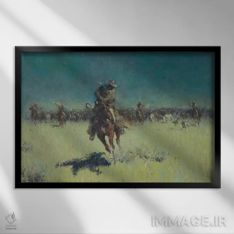 تابلو جدال در شب پرستاره اثر ارنست چیریاکا - نمای قابدار مشکی