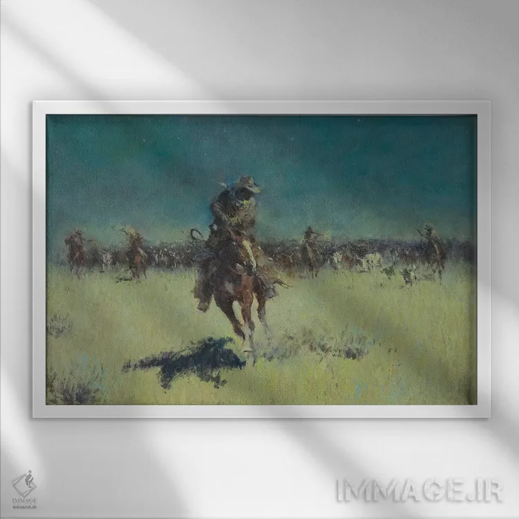 تابلو جدال در شب پرستاره اثر ارنست چیریاکا - نمای قابدار سفید