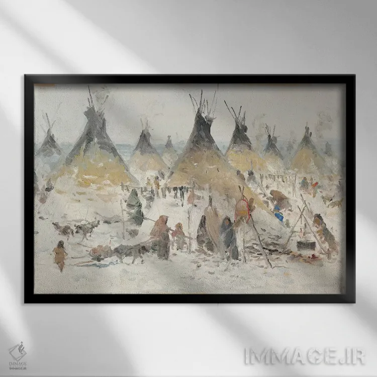 تابلو خانه روستایی زمستانی (دوم) اثر ارنست چیریاکا - نمای قابدار مشکی