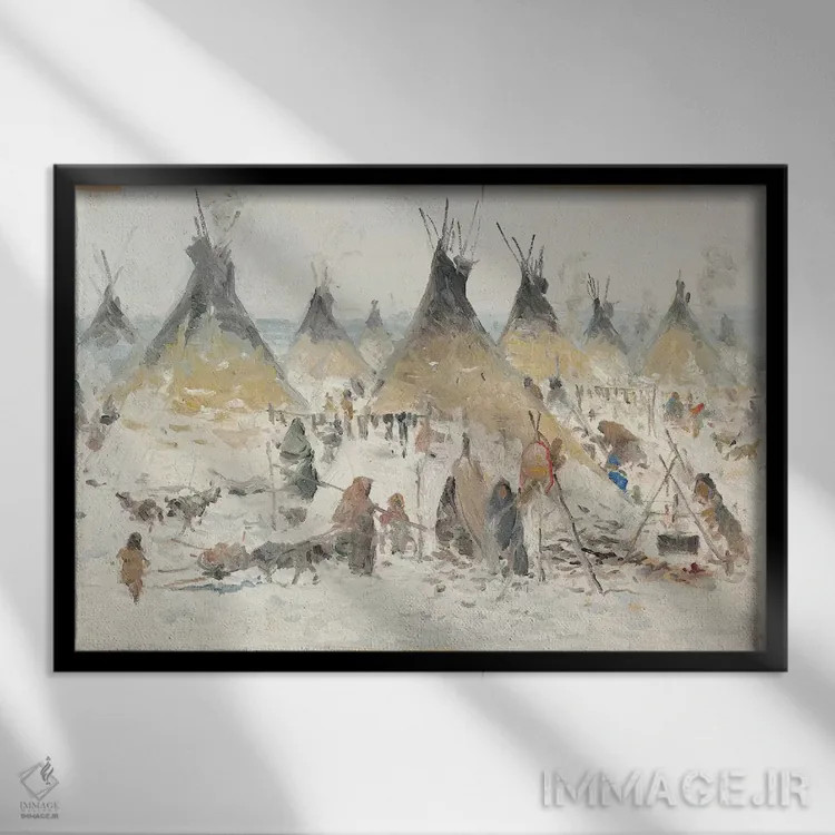 تابلو خانه روستایی زمستانی (دوم) اثر ارنست چیریاکا - نمای قابدار مشکی