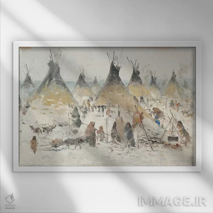 تابلو خانه روستایی زمستانی (دوم) اثر ارنست چیریاکا - نمای قابدار سفید