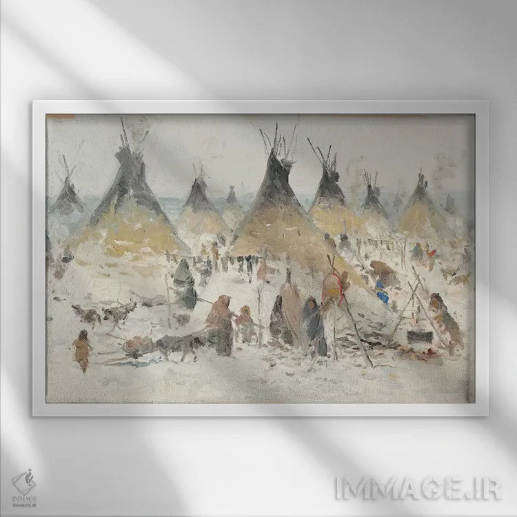تابلو خانه روستایی زمستانی (دوم) اثر ارنست چیریاکا - نمای قابدار سفید