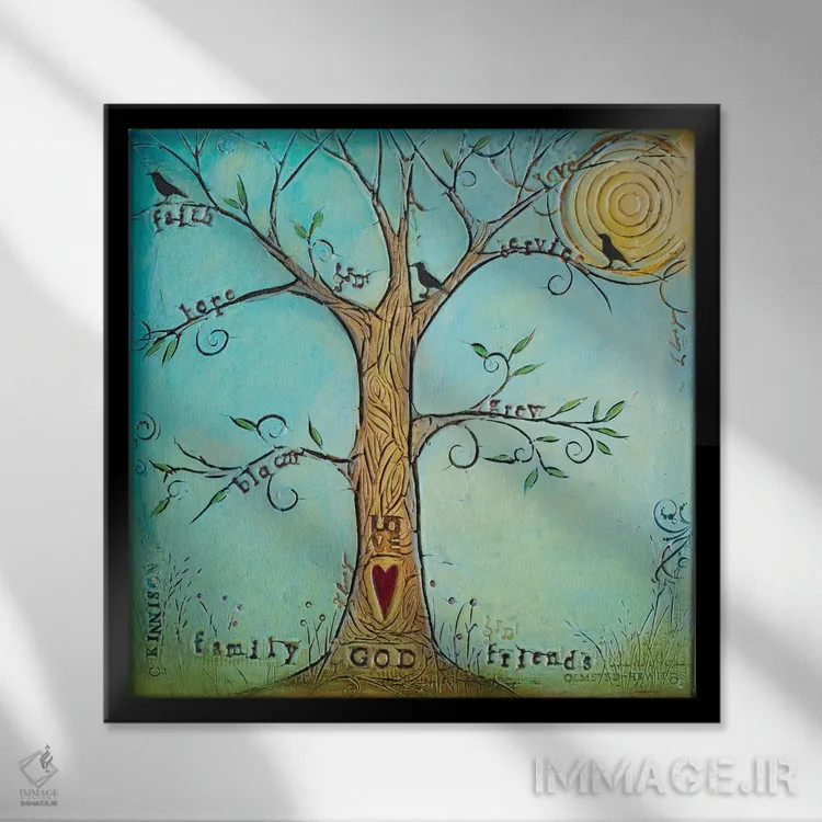 تابلو درخت ایمان، خانواده و دوستان اثر کارولین کینیسون - نمای قابدار مشکی