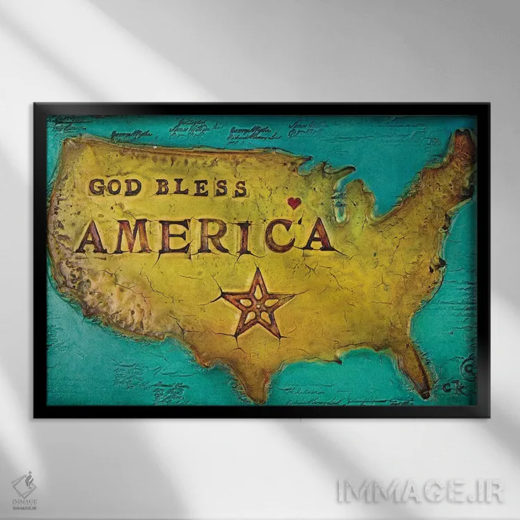 تابلو خدا آمریکا را حفظ کند اثر کارولین کینیسون - نمای قابدار مشکی