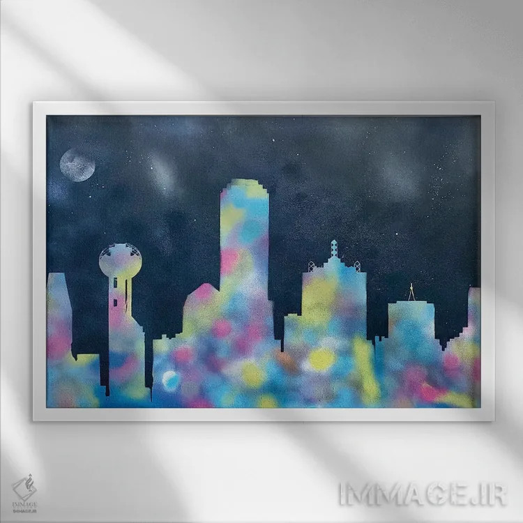 تابلو دالاس در شب اثر کلینت ال. بارتلی - نمای قابدار سفید