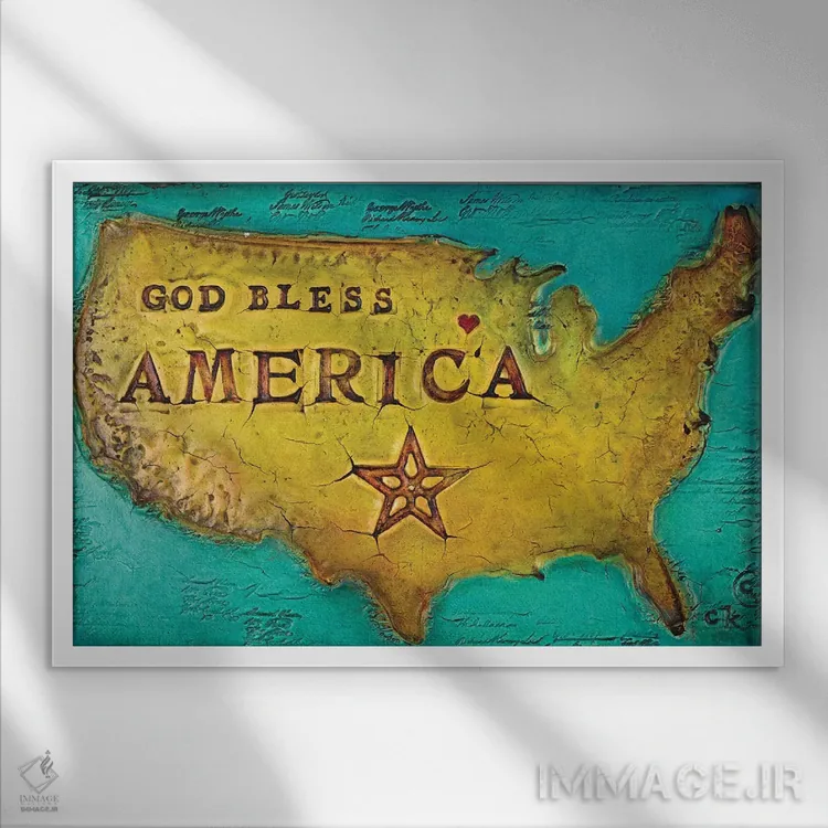 تابلو خدا آمریکا را حفظ کند اثر کارولین کینیسون - نمای قابدار سفید
