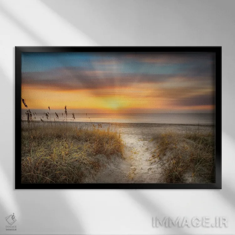 تابلو پیادهروی شنی کنار تپههای ماسهای اثر گالری سلبرِیت لایف (گالری هنری) - نمای قابدار مشکی