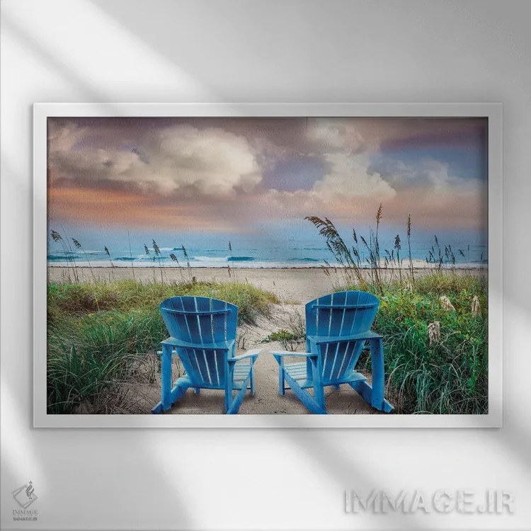 تابلو نیمکتهای ساحلی اثر گالری سلبرِیت لایف (گالری هنری) - نمای قابدار سفید