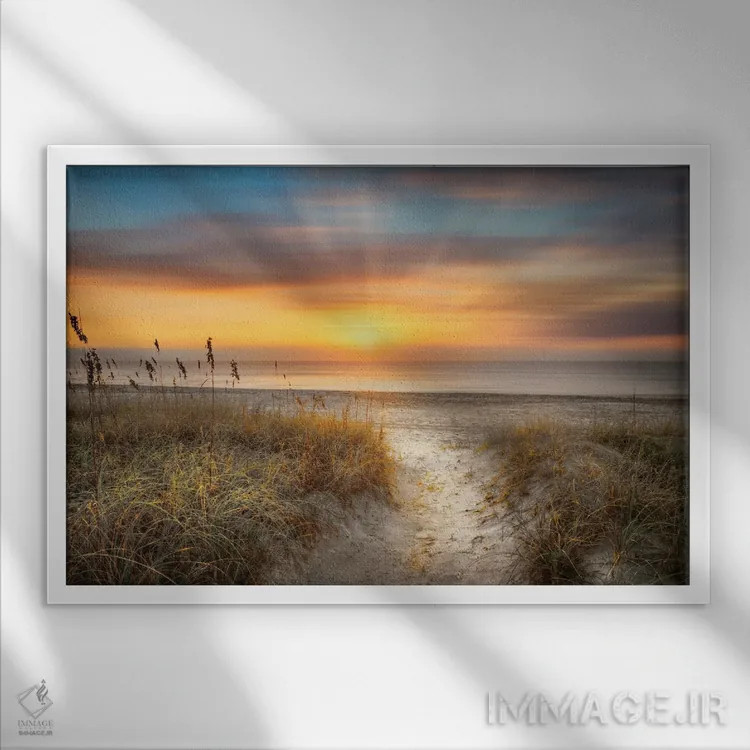 تابلو پیادهروی شنی کنار تپههای ماسهای اثر گالری سلبرِیت لایف (گالری هنری) - نمای قابدار سفید