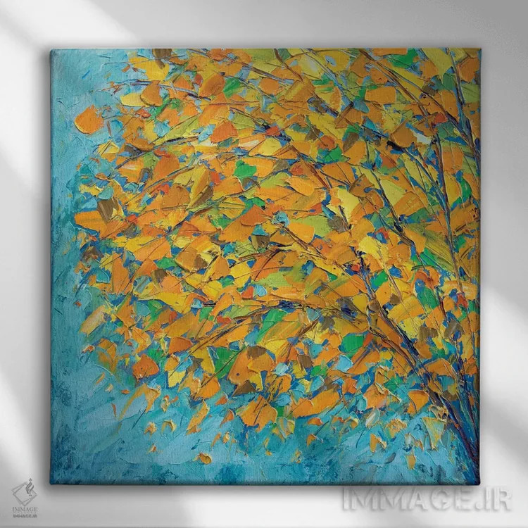 تابلو پاییز روی سبزآبی اثر آن مری کولیک - نمای روبهرو روی دیوار