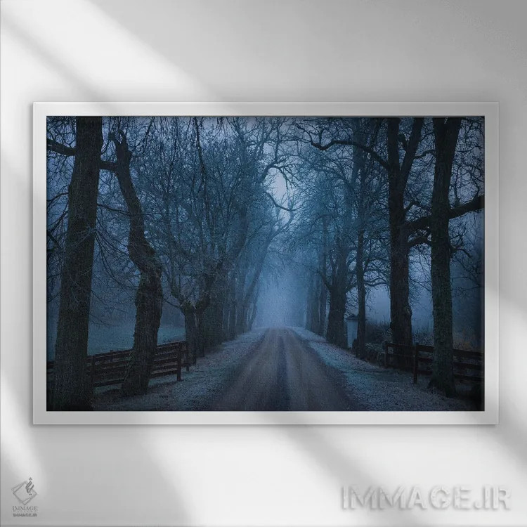 تابلو دشت خوابآلود (اقتباس از داستان سیاهچاله خوابآلود) اثر کریستین لیندستن - نمای قابدار سفید