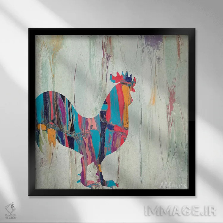 تابلو خروس ریزومی درخشان اثر آن مری کولیک - نمای قابدار مشکی