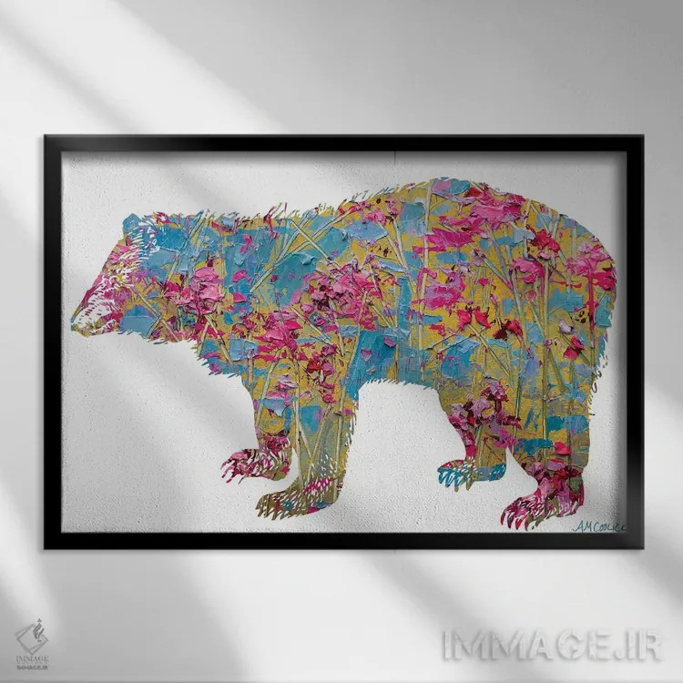 تابلو خرس رنگارنگ اثر آن مری کولیک - نمای قابدار مشکی