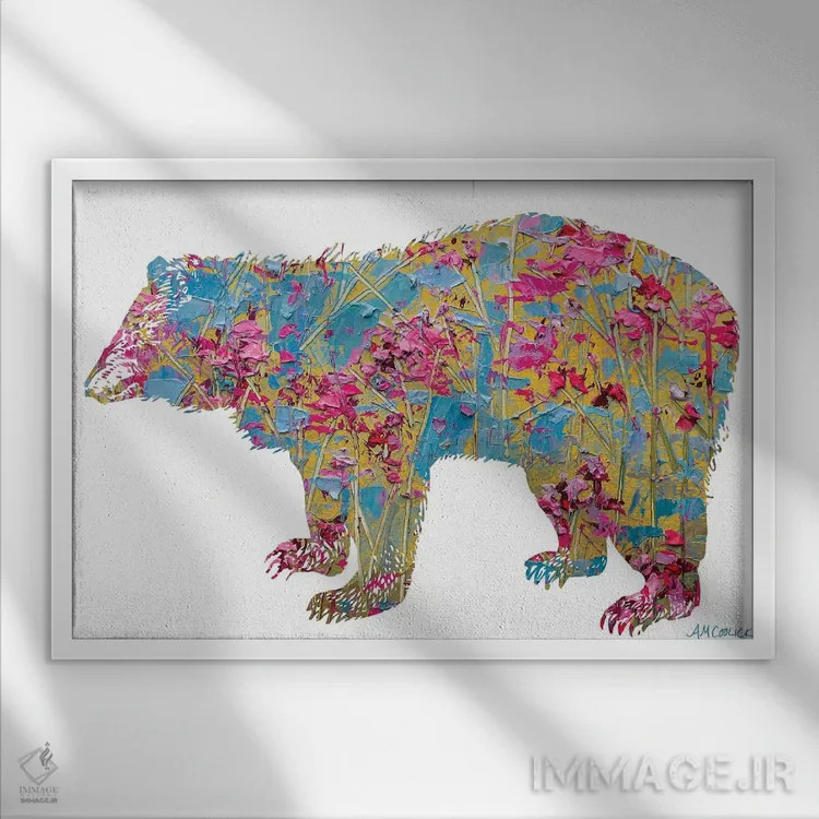 تابلو خرس رنگارنگ اثر آن مری کولیک - نمای قابدار سفید