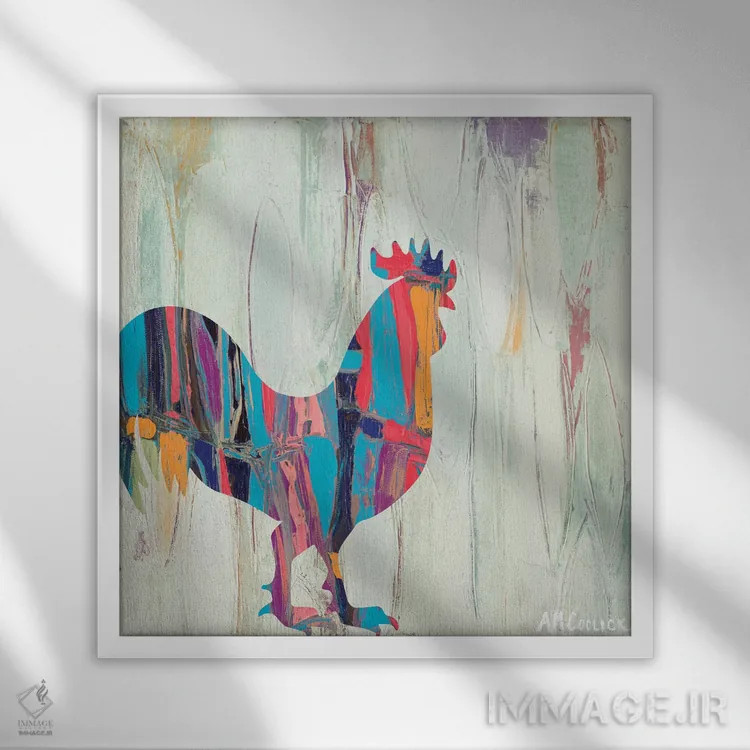 تابلو خروس ریزومی درخشان اثر آن مری کولیک - نمای قابدار سفید