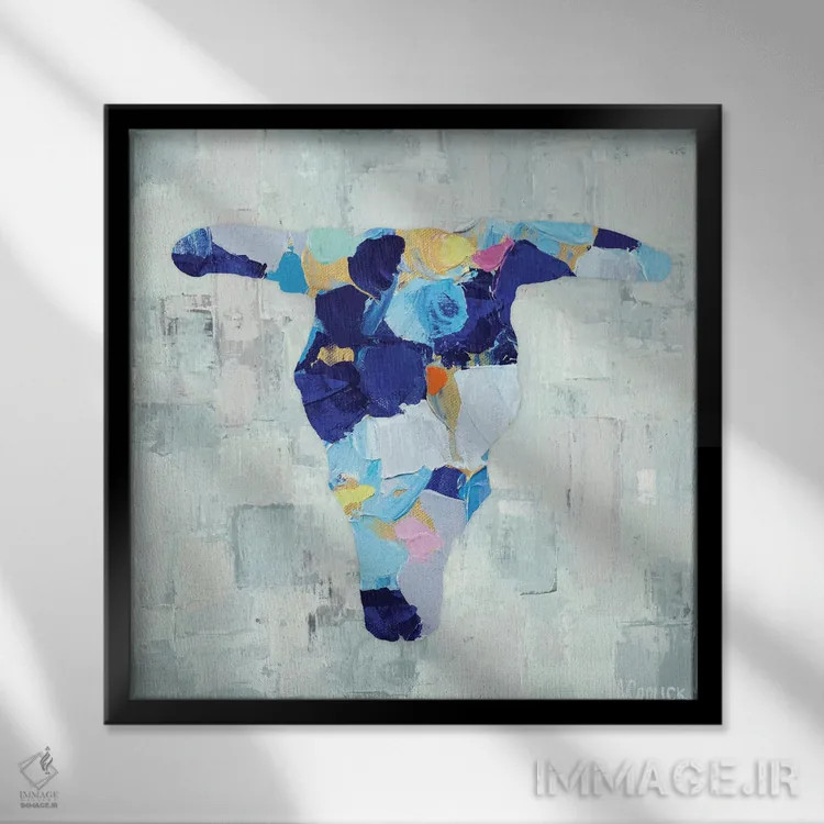 تابلو جمجمه گاو موزائیکی اثر آن مری کولیک - نمای قابدار مشکی