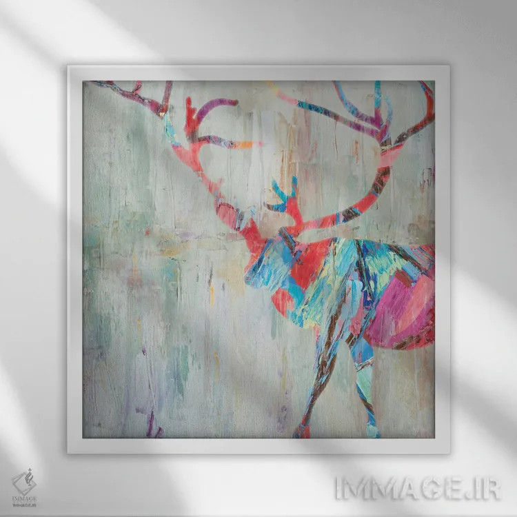 تابلو گوزن ریزوم اثر آن مری کولیک - نمای قابدار سفید