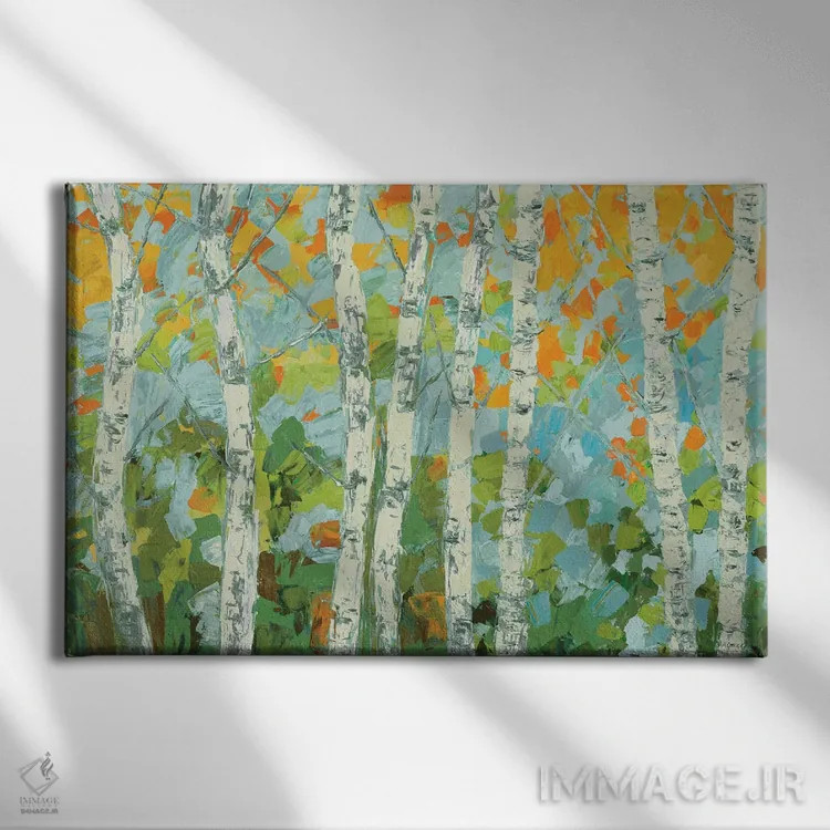 تابلو درخت غان رقصان پاییزی اثر آن مری کولیک - نمای روبهرو روی دیوار