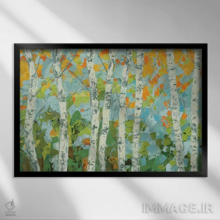 تابلو درخت غان رقصان پاییزی اثر آن مری کولیک - نمای قابدار مشکی