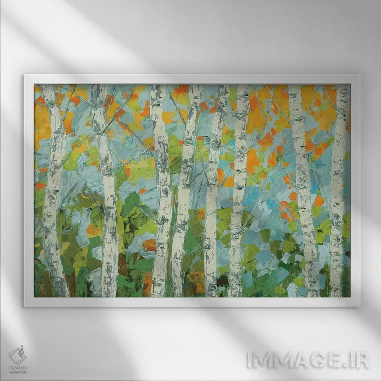 تابلو درخت غان رقصان پاییزی اثر آن مری کولیک - نمای قابدار سفید