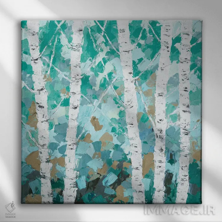 تابلو درخت غان رقصان سبزآبی اثر آن مری کولیک - نمای روبهرو روی دیوار
