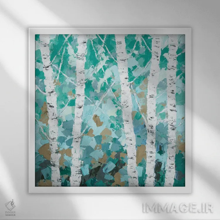 تابلو درخت غان رقصان سبزآبی اثر آن مری کولیک - نمای قابدار سفید