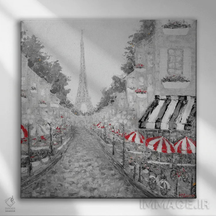 تابلو پاشش قرمز در پاریس I اثر آن مری کولیک - نمای روبهرو روی دیوار