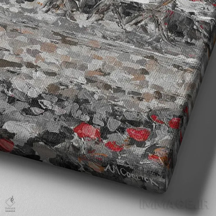 تابلو پاشش قرمز در پاریس II اثر آن مری کولیک - نمای نزدیک بافت بوم