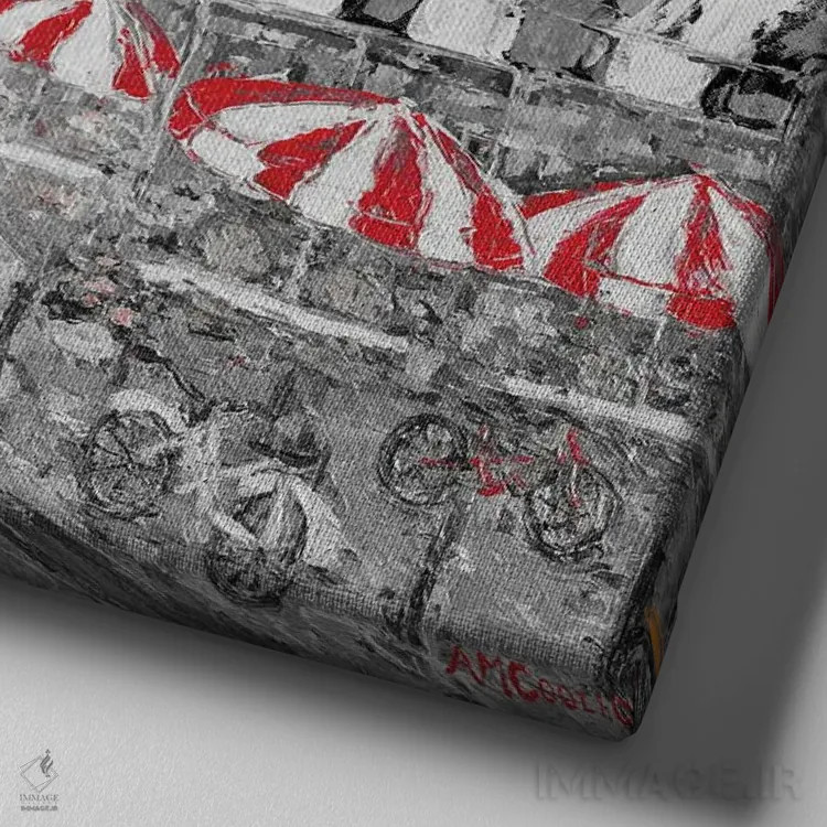 تابلو پاشش قرمز در پاریس I اثر آن مری کولیک - نمای نزدیک بافت بوم