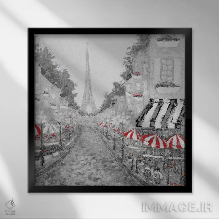 تابلو پاشش قرمز در پاریس I اثر آن مری کولیک - نمای قابدار مشکی