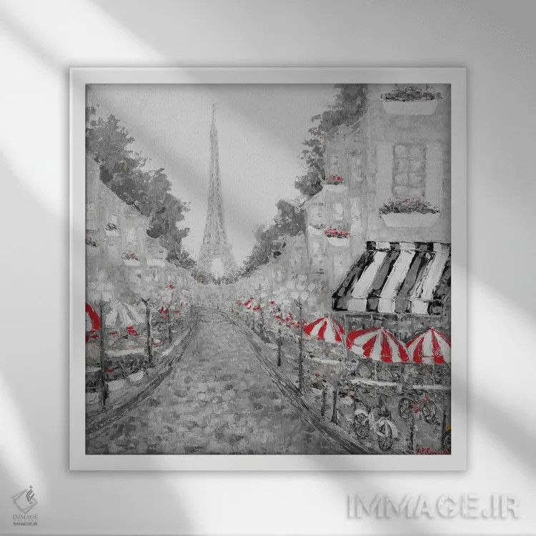 تابلو پاشش قرمز در پاریس I اثر آن مری کولیک - نمای قابدار سفید
