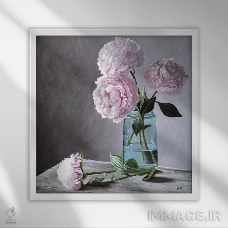 تابلو گلهای صدتومانی لیزا اثر کریستوفر لیتر - نمای قابدار سفید