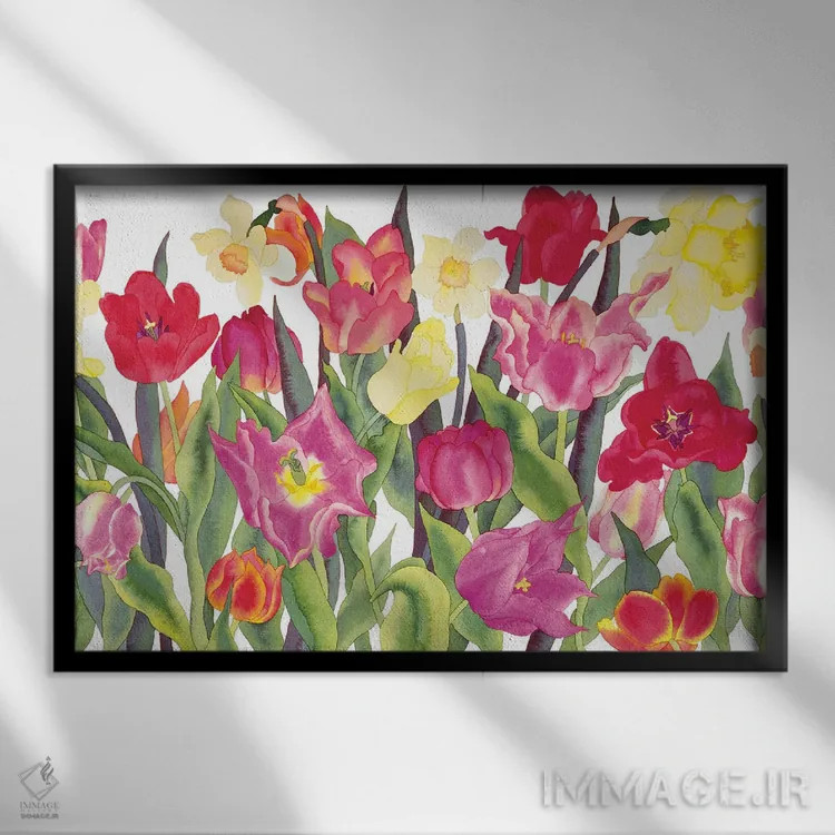 تابلو لالهها و نرگسها اثر کاریسا لومینس - نمای قابدار مشکی