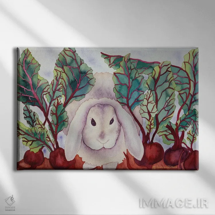 تابلو خرگوش با چغندرها اثر کاریسا لومینس - نمای روبهرو روی دیوار