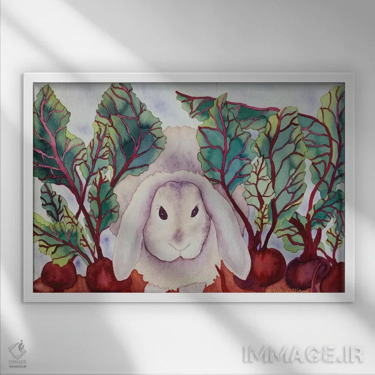تابلو خرگوش با چغندرها اثر کاریسا لومینس - نمای قابدار سفید