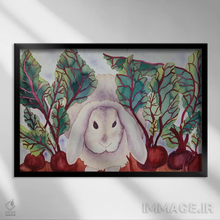 تابلو خرگوش با چغندرها اثر کاریسا لومینس - نمای قابدار مشکی