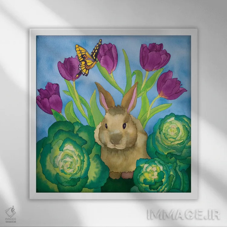 تابلو خرگوش با کلم اثر کاریسا لومینس - نمای قابدار سفید