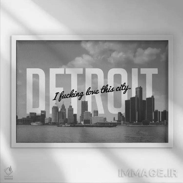 تابلو عشق دیترویت (سیاه و سفید) اثر فایو بای فایو کالکتیو - نمای قابدار سفید